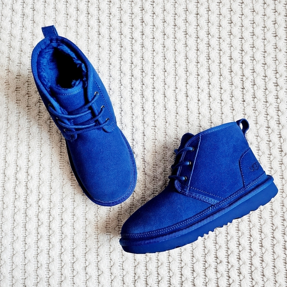 UGG Neumel II Chukka Boots Unisex Dive Blue Leather Suede Wool Lined Big Kid 3 - Picture 6 of 16